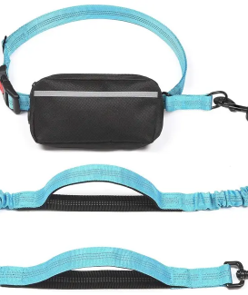 Hands Free Bungee Dog Leash with Adjustable Waist Belt Bag