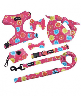 Flower Pattern Dog Accessories Set with Harness Leash Collar
